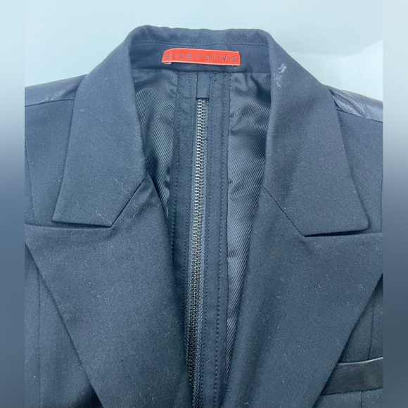 Alice & Olivia Black Leather Trim Blazer Jacket N236-14 - Picture 4 of 10